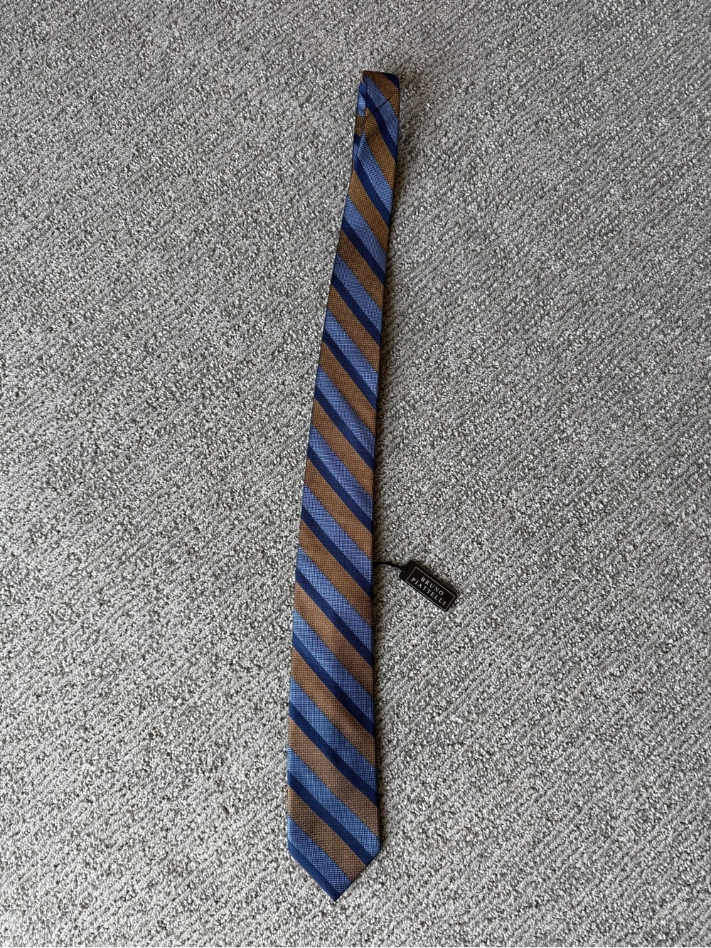 Bruno Piattelli Classic Striped 100% Silk Tie in‎ Blue and Brown NWT